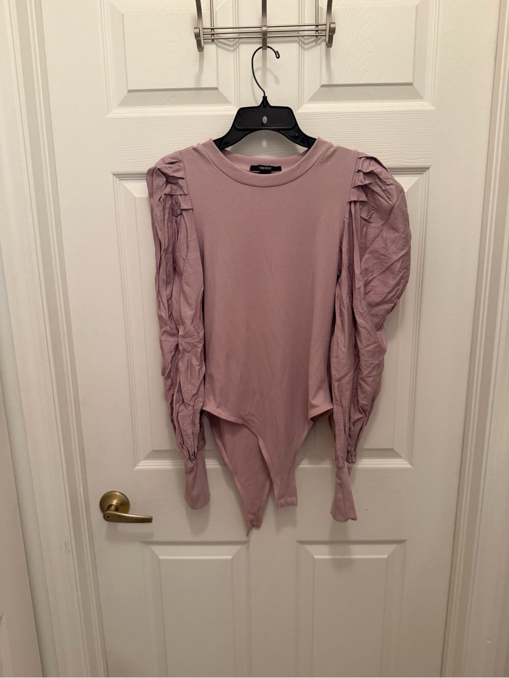 Forever 21 Dusty Mauve Puff-Sleeve Bodysuit